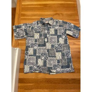 Hawaiian Popover Shirt Men's Large Tiki Vintage Inspired‎ Y2K 100% Cotton Blue